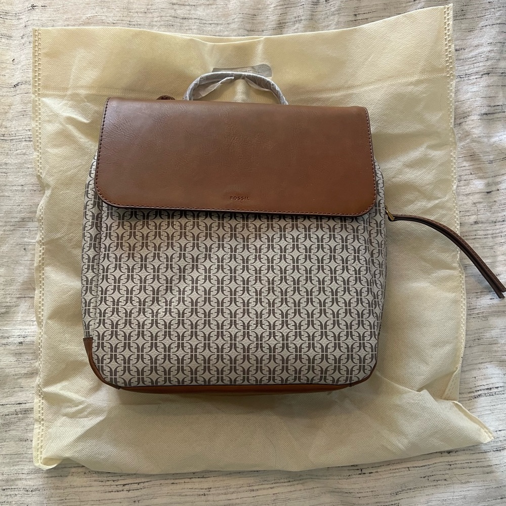 Fossil Tan and Brown Patterned Backpack